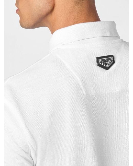 Philipp Plein White Skull Print Short-Sleeved Cotton Polo Shirt With French Collar for men