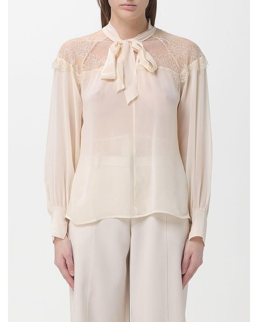 Patrizia Pepe Natural Chiffon Blouse With Lace Inserts