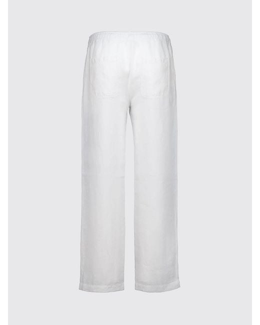 120% Lino White Straight Fit Linen Trousers With Elasticated Drawstring Waist for men