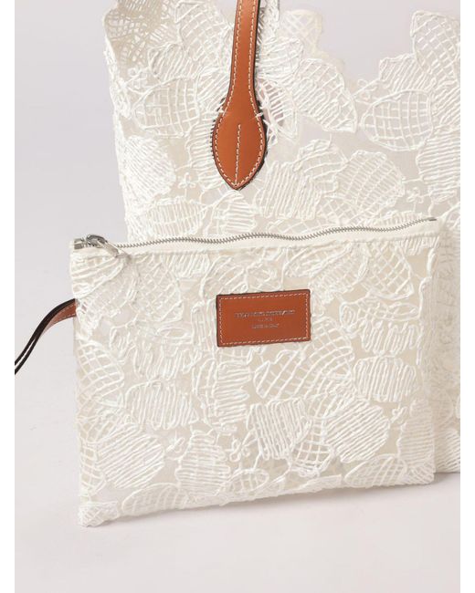 Ermanno Scervino Natural Embroidered Floral Motif Mesh Nylon And Raffia Bag Ermanno Scervino