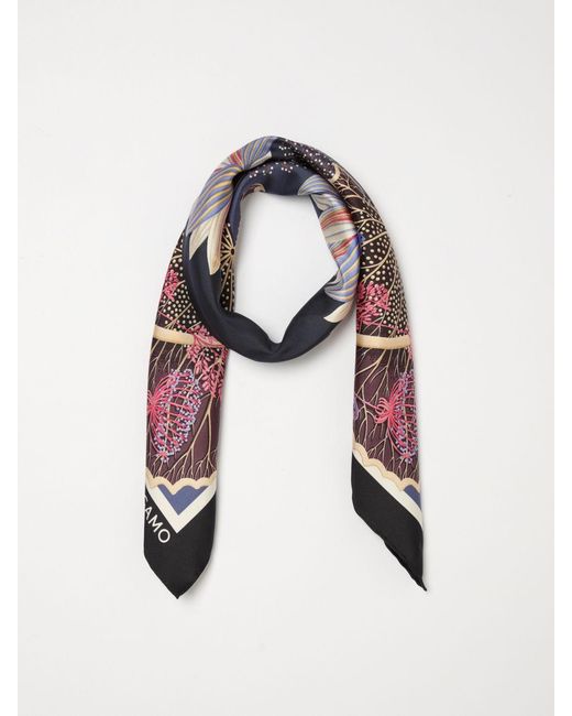 Ferragamo Blue Water Lilies Print Silk Scarf