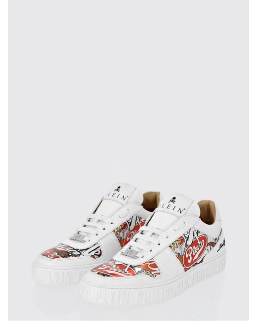 Philipp Plein White Notorious Leather Sneakers With Graphic Print for men