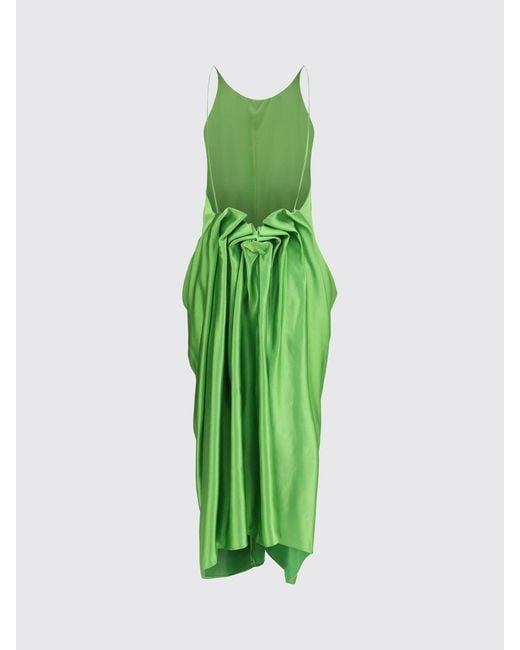 Khaite Green Draped Satin Off-The-Shoulder Midi Sheath Dress