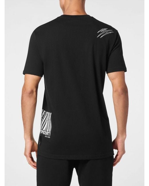 Philipp Plein Black Slim Fit Cotton T-Shirt With Contrast Logo for men