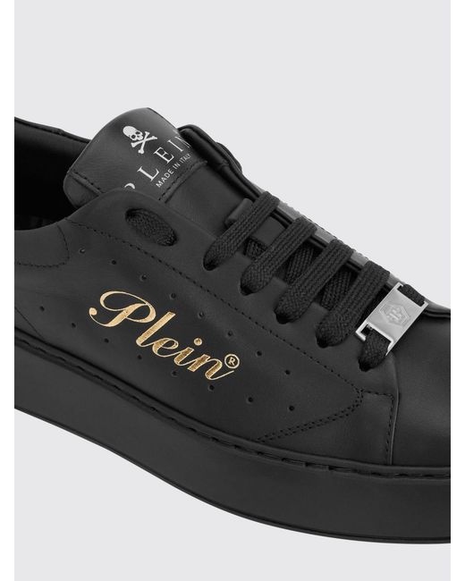 Philipp Plein Black Leather Low-Top Trainers With Chunky Sole And Laminated Logo for men