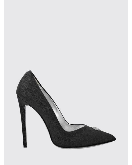 Philipp Plein Black Glitter Leather Pumps With Skull Application And High Heel