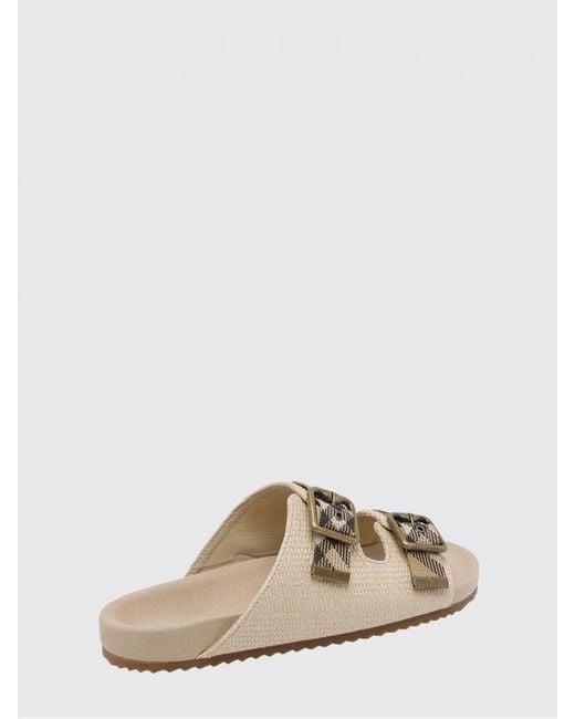 Burberry Natural Urchin Vintage Check Raffia And Canvas Sandals