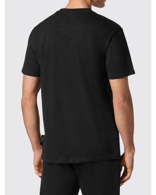 Philipp Plein Black Contrasting Graphic Print Cotton T-Shirt for men