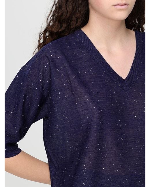 Kangra Blue Viscose Blend V-Neck Top With Sequins