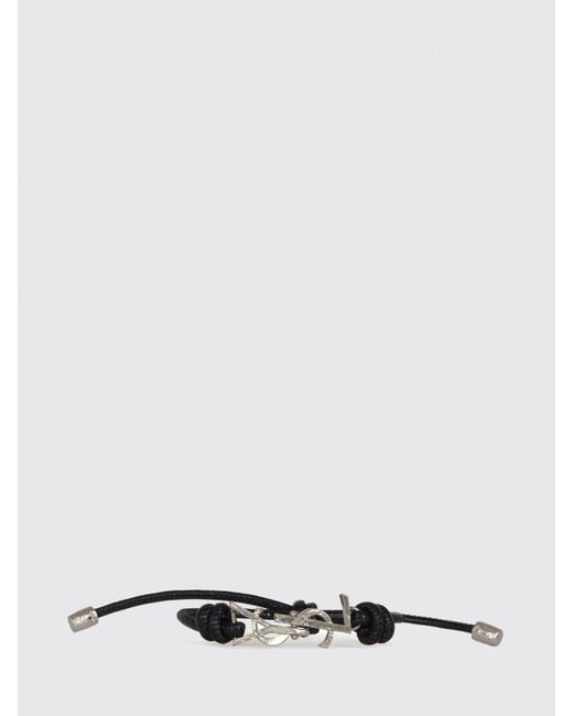 Saint Laurent White Cassandre Leather And Brass Bracelet