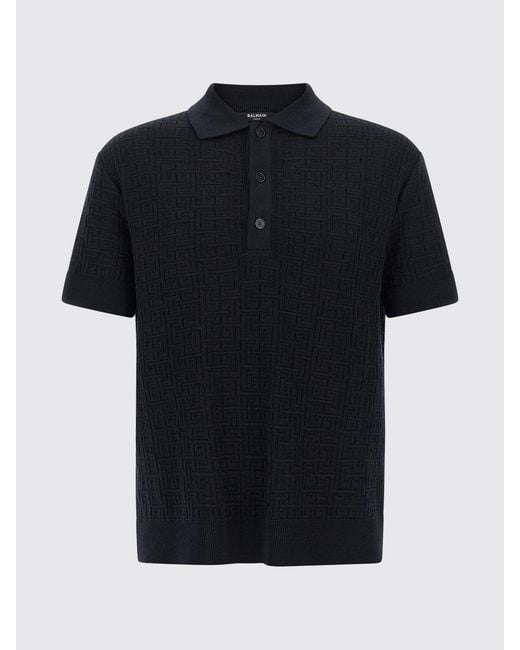 Polo De Punto De Lana Y Lino Balmain de hombre de color Black