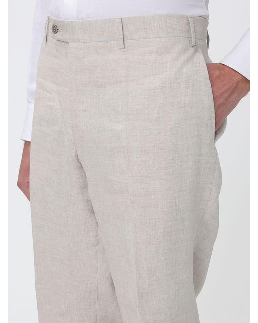 Canali Gray Slim Fit Pure Linen Trousers With Slant Pockets for men