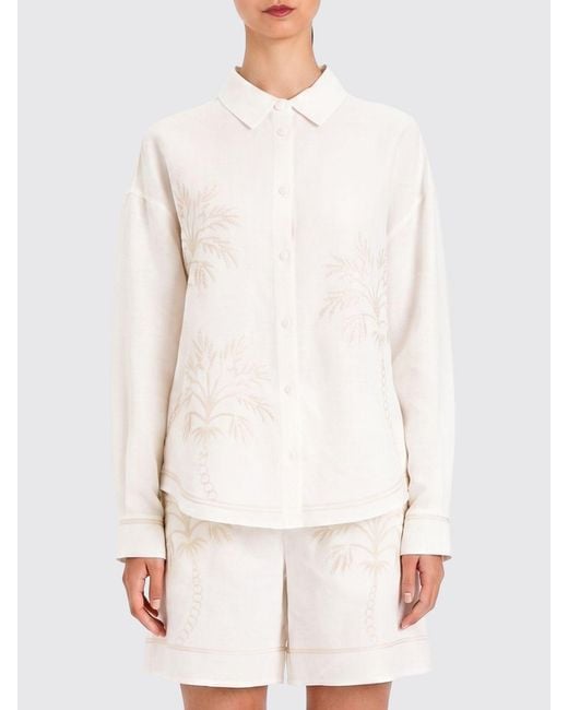 Twinset White Linen Blend Shirt With Embroidery