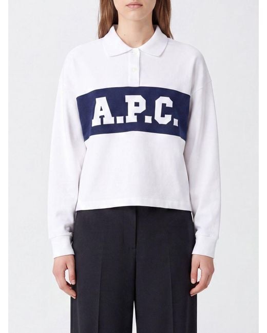 A.P.C. White Long-Sleeved Cotton Polo Shirt With Ribbed Collar And Logo