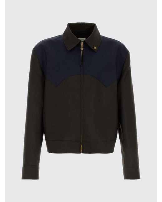 Versace Blue Bicolor Wool Blend Bomber Jacket for men