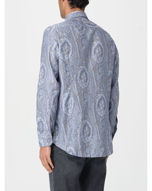 Etro Blue Cotton Shirt With Paisley Print for men
