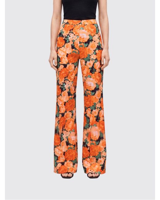 Pinko Orange Floral Print Stretch Viscose Flared Trousers