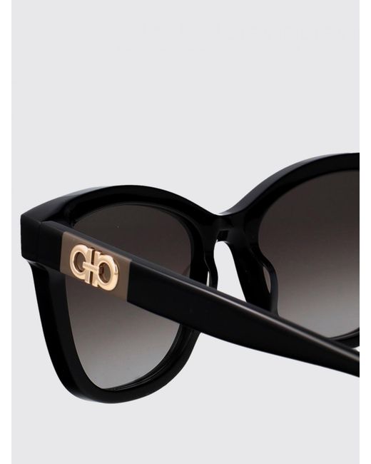Ferragamo Black Rectangular Cat-Eye Acetate Sunglasses With Gancini Logo