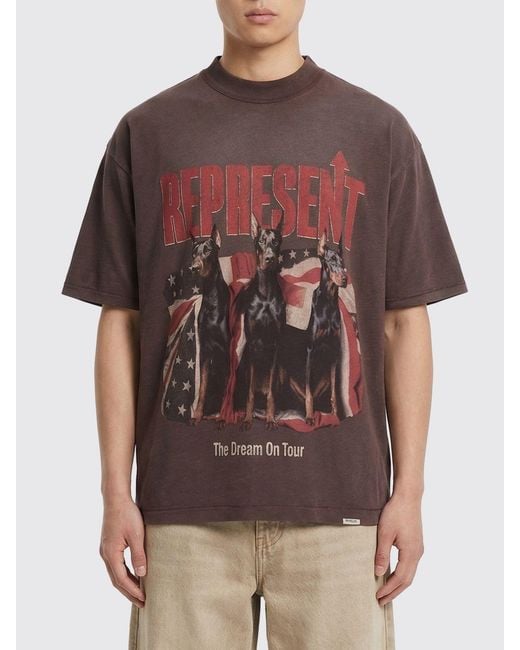 Represent Brown Printed Cotton T-Shirt for men