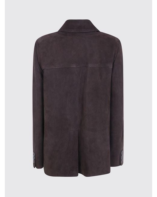 Semicouture Brown Cropped Suede Leather Shirt Jacket With Patch Pockets