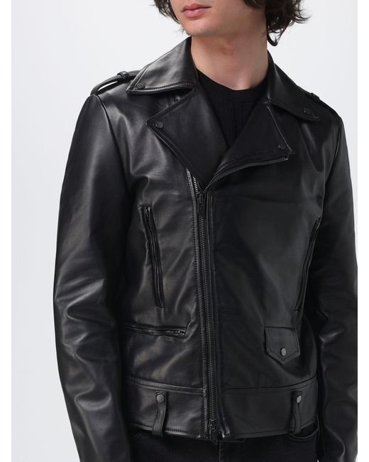 Salvatore Santoro Black Leather Biker Jacket for men