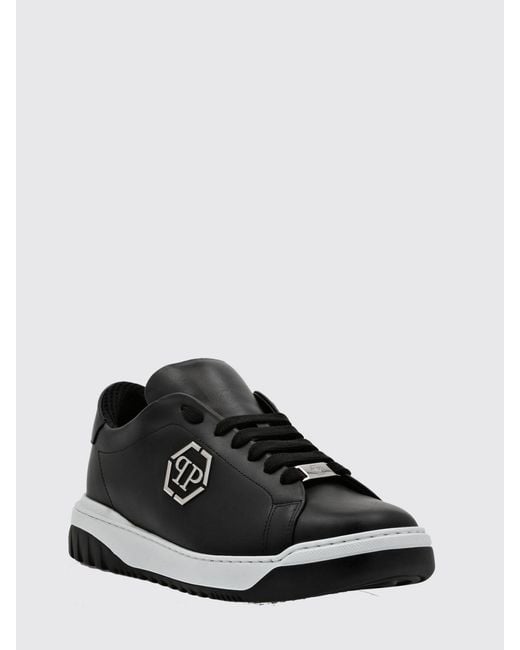 Philipp Plein White Low-Top Smooth Leather Sneakers With Hexagon Logo And Monogram for men