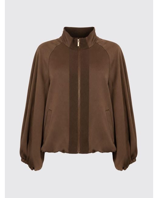 Twinset Brown Cropped Polyester Bomber Jacket With Balloon Sleeves