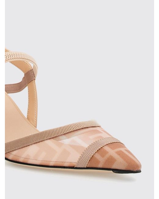 Fendi Pink Colibrì Lite Mesh Nylon Slingback With Ff Monogram And Leather