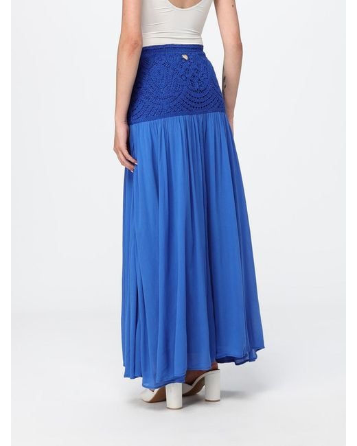Twinset Blue Viscose And Macramé Skirt