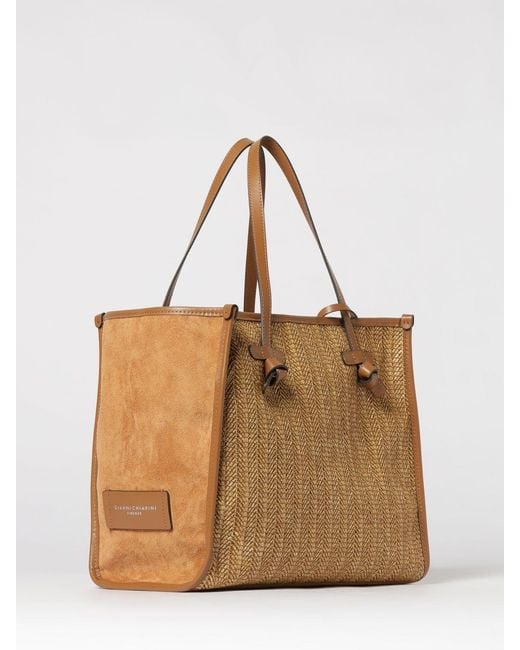 Gianni Chiarini Natural Marcella Raffia And Suede Bag