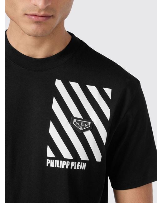 Philipp Plein Black Slim Fit Cotton T-Shirt With Contrasting Logo for men