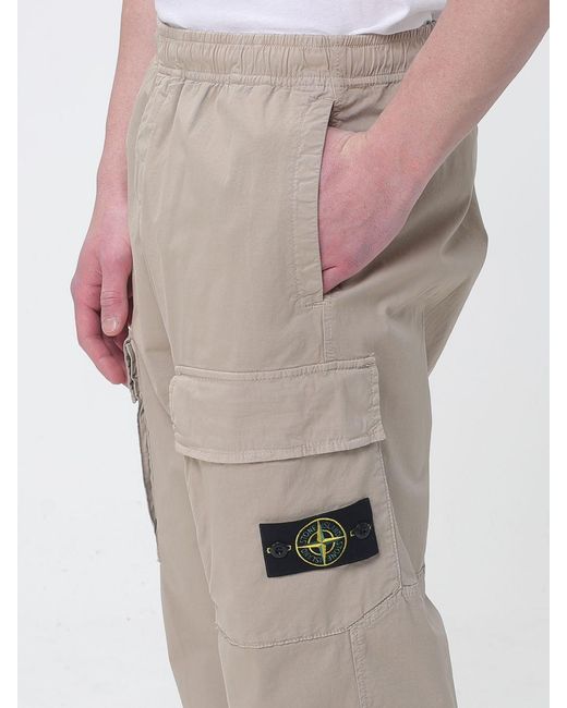 Stone Island Natural Cotton Twill Cargo Trousers for men