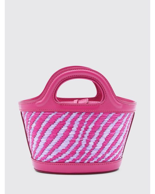 Marni Pink Tropicalia Striped Raffia And Leather Bag