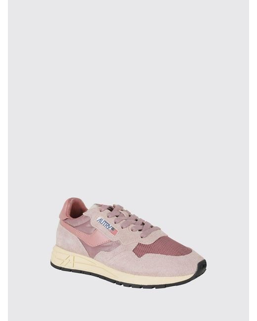 Autry Pink Reelwind Nylon And Suede Sneakers With Serrated Sole