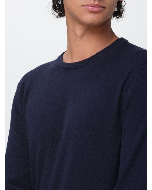 Malo Blue Pure Cashmere Crewneck Jumper With Ribbed Trims for men