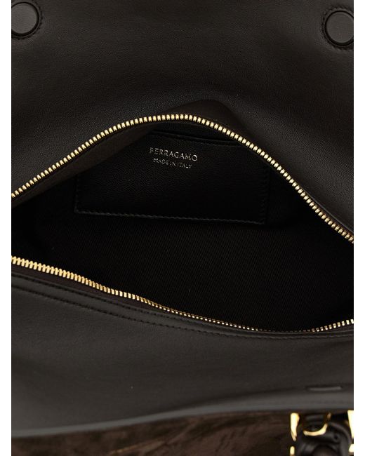 Ferragamo Black Suede Bag With Flaps