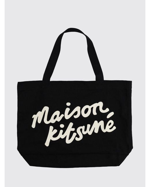 Maison Kitsuné Black Maison KitsunÉ Large Cotton Canvas Tote Bag With Contrast Logo