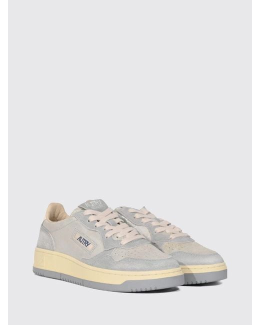 Autry White Medalist Low Super Vintage Leather And Suede Sneakers With Worn Effect
