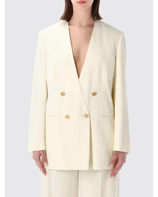 Alberta Ferretti Natural Double-Breasted Cotton Blazer