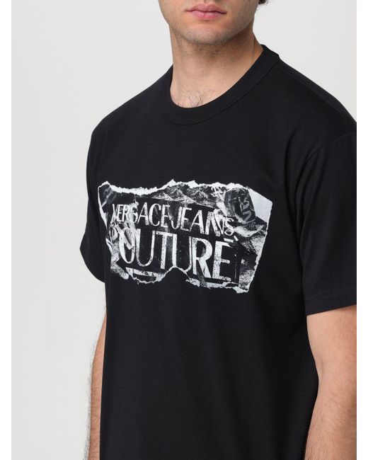 T-shirt in cotone con logo di Versace in Black da Uomo
