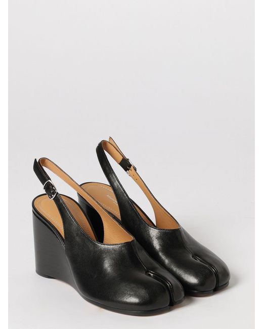 Maison Margiela Black Tabi Leather Wedge Slingback
