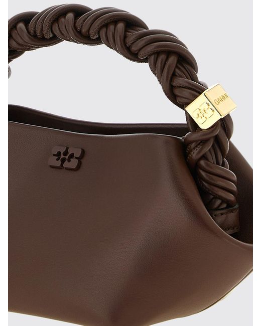 Ganni Brown Mini Recycled Leather Handbag With Butterfly Logo And Braided Handle