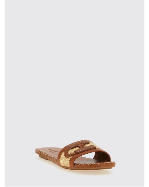 Hogan Brown H685 Raffia And Leather Slippers