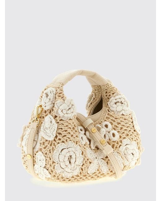 Ganni Metallic Floral Embroidered Crochet Handbag With Butterfly Logo