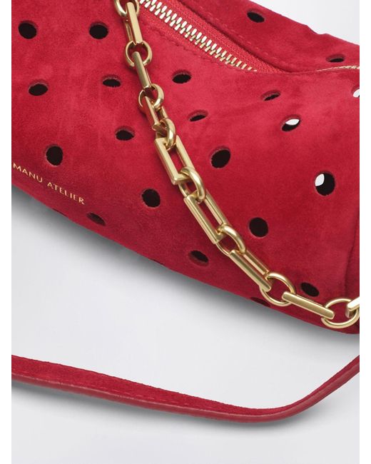 MANU Atelier Red Cylinder Polka-Dot Suede Shoulder Bag With Chain Handle