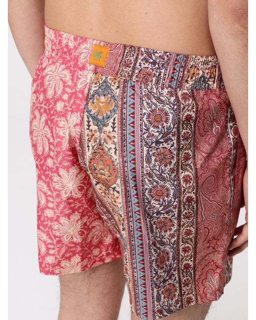 Etro Red Double-Pattern Swim Shorts for men