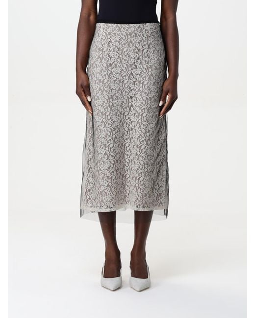 Fendi Gray Lace Midi Skirt Tulle Lining