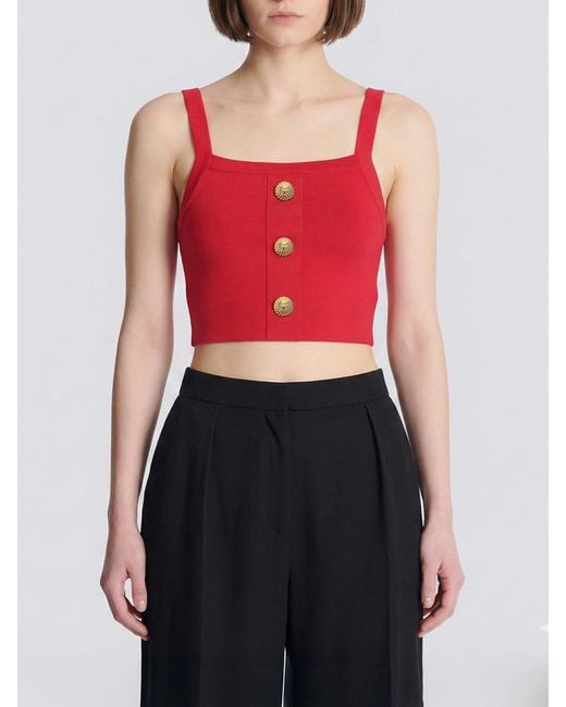 Balmain Red Cropped Knit Top
