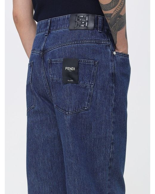 Fendi Blue Wide-Leg Cotton Denim Jeans for men