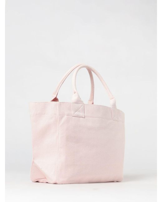 Ganni Pink Large Recycled Cotton Canvas Tote Bag With Printed Logo